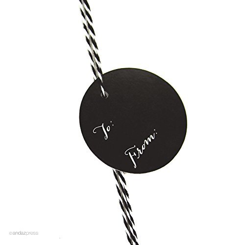 Andaz Press Circle Gift Tags, Whimsical Style, to/from, Black, 24-Pack