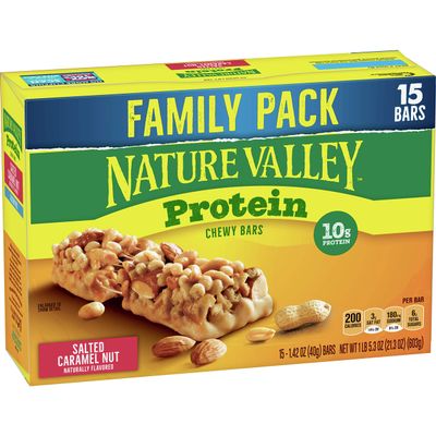 Nature Valley Chewy Protein Granola Bars, Salted Caramel Nut, 15 bars (Pack of 6)