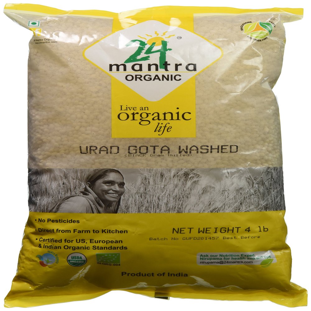 24 Mantra Organic Urad Dal Whole - Matpe Beans Whole Lentils - Usda Certified Organic - European Union Certified - Pesticides Free - Adulteration Free - Sodium Free (4 Pound (Pack Of 1) White)