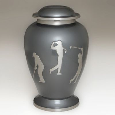 Beautiful Etched Golf Memorial Cremation Urn - Brass Sports Golfer Urn, Full Size