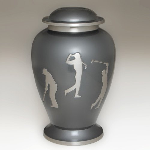 Beautiful Etched Golf Memorial Cremation Urn - Brass Sports Golfer Urn, Full Size