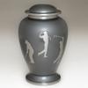 Beautiful Etched Golf Memorial Cremation Urn - Brass Sports Golfer Urn, Full Size view 1