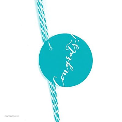 Andaz Press Circle Gift Tags, Whimsical Style, Congrats!, Aqua, 24-Pack
