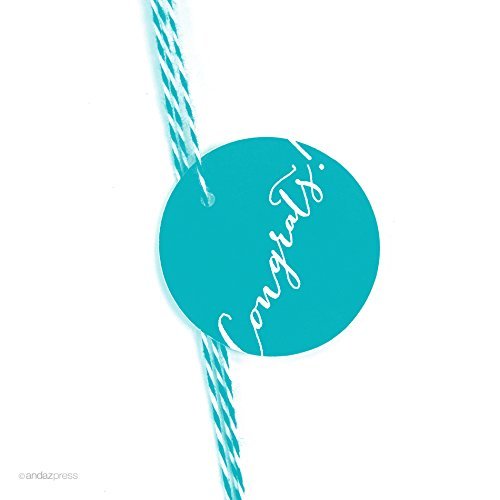Andaz Press Circle Gift Tags, Whimsical Style, Congrats!, Aqua, 24-Pack