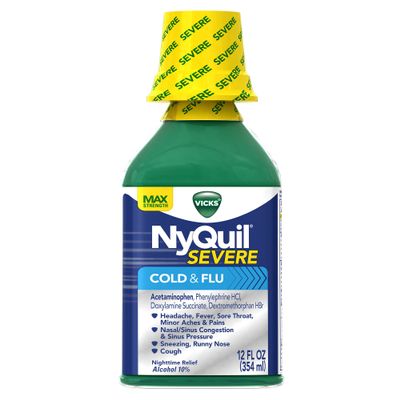 Vicks NyQuil Severe Cold & Flu Relief Original Flavor Liquid 12 Fl Oz (Pack of 6)