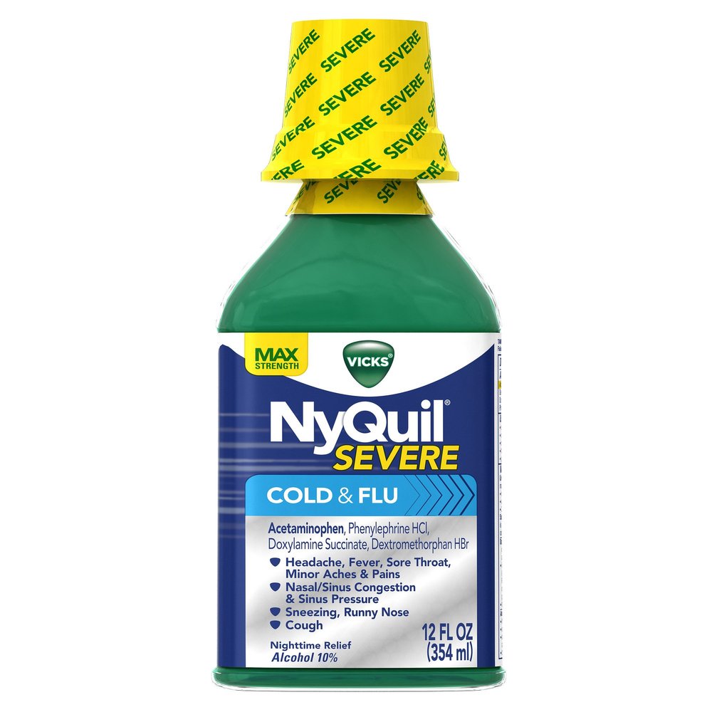Vicks NyQuil Severe Cold & Flu Relief Original Flavor Liquid 12 Fl Oz (Pack of 6)
