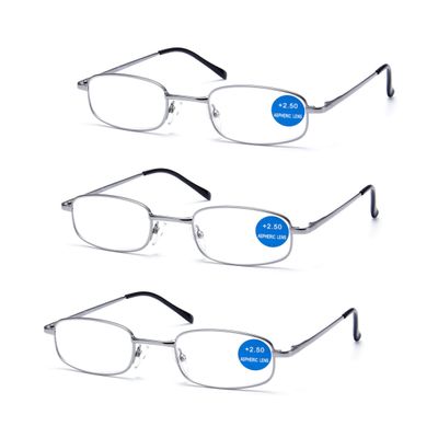 Viscare Impeccable Metal Frame and Crystal Clear Vision 3-Pack Men Women Metal Spring Hinged Full Frame Reading Glasses Readers w/ 3 Pouches 1 Cloth +1.00