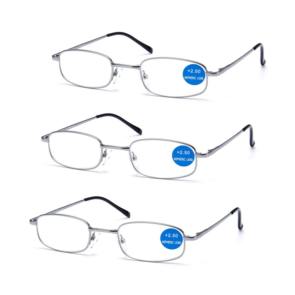Viscare Impeccable Metal Frame and Crystal Clear Vision 3-Pack Men Women Metal Spring Hinged Full Frame Reading Glasses Readers w/ 3 Pouches 1 Cloth +1.00