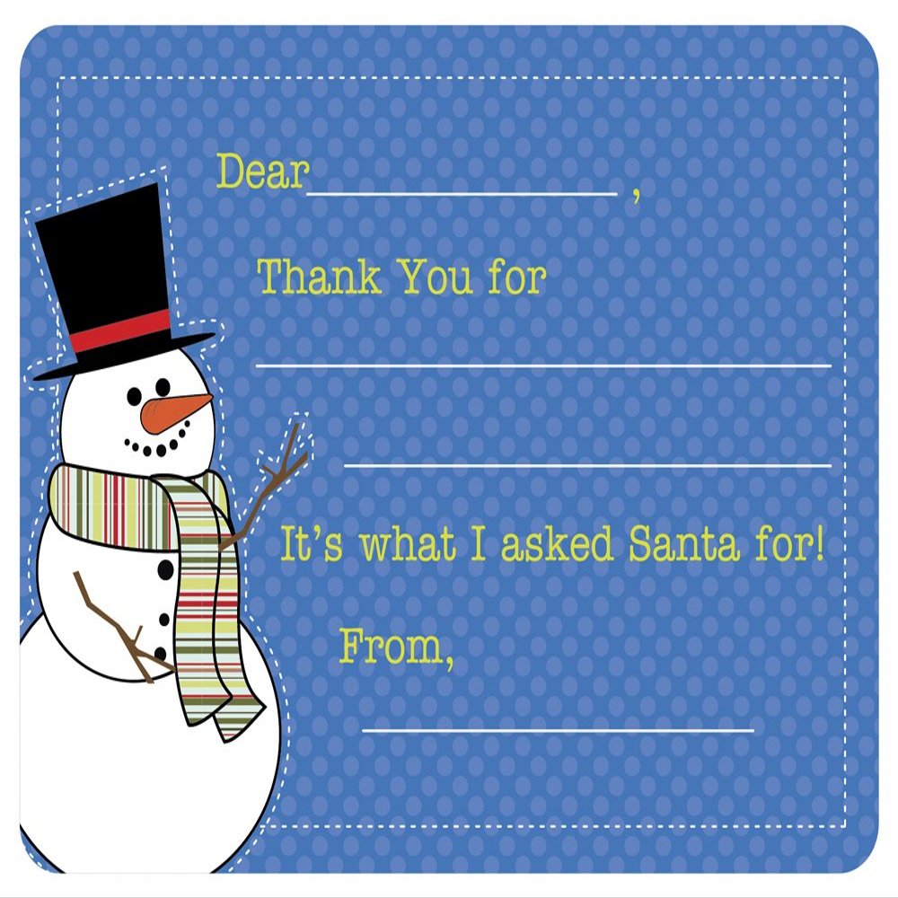 Script and Scribble Mr. Snowman Fill-in Thank You Note Cards for Kids, 5.5" X 4.25" Notecards with White Envelopes