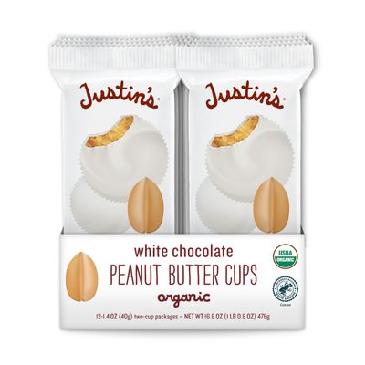 Justin's Organic White Chocolate Peanut Butter Cups, Rainforest Alliance Certified Cocoa, Gluten-free, Responsibly Sourced, 1.4 Ounce (Pack of 12)