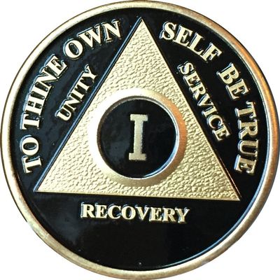 1 Year AA Medallion Black Gold Plated Anniversary Chip