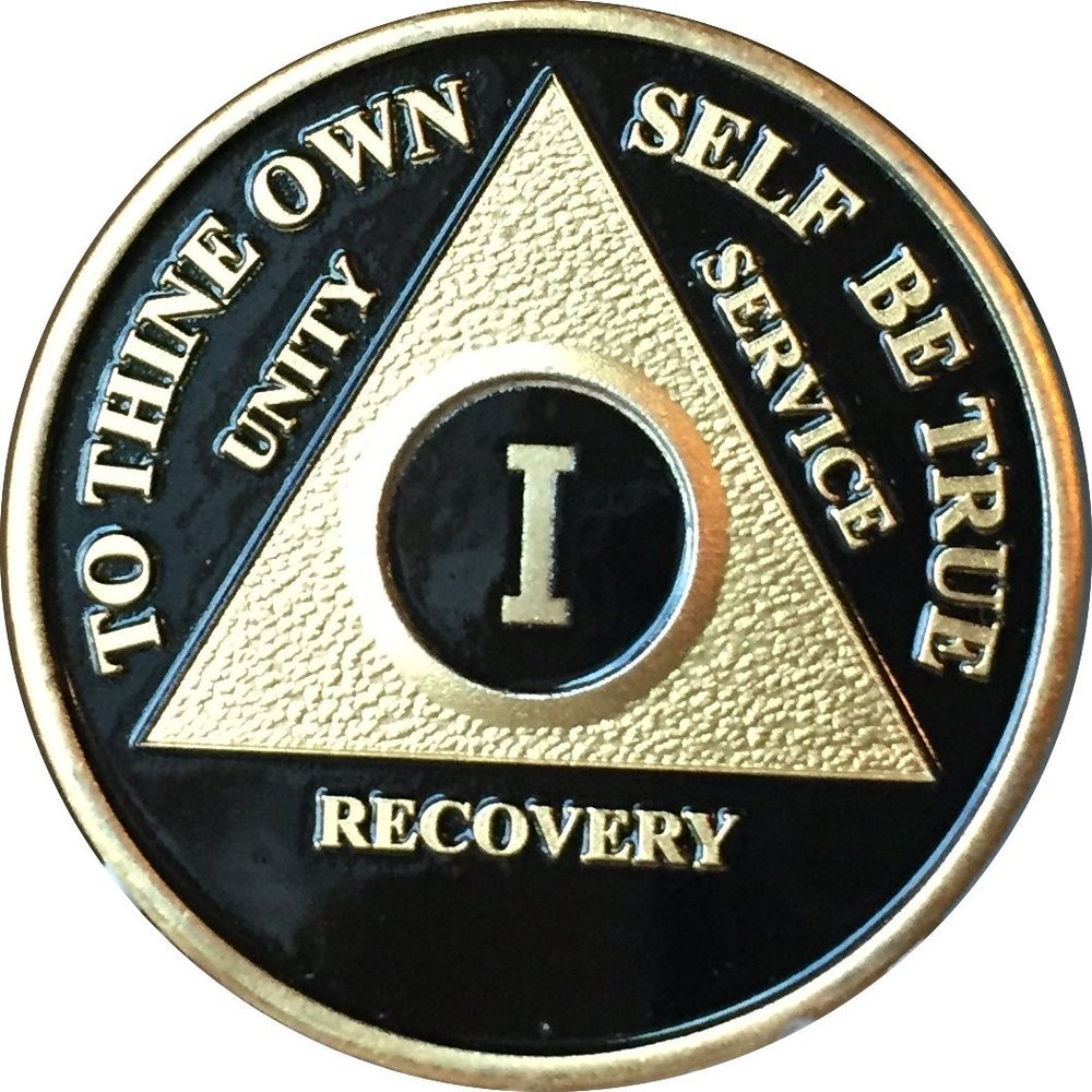 1 Year AA Medallion Black Gold Plated Anniversary Chip