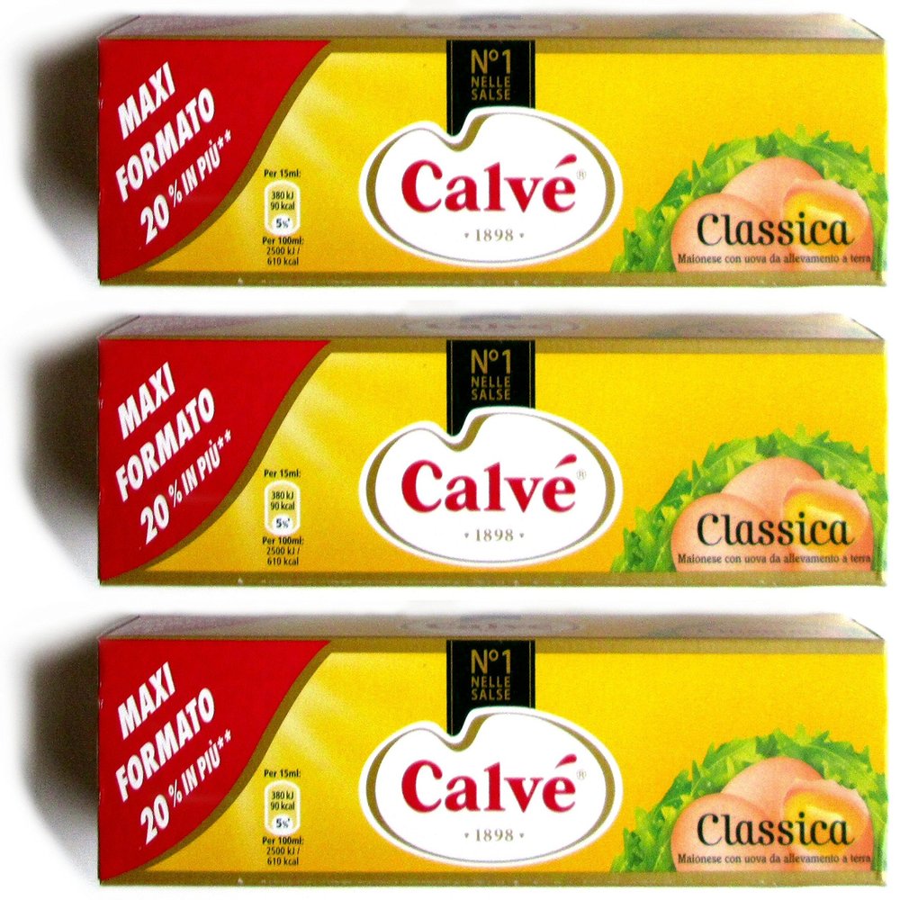 Calv: "Classica" Italian Mayonnaise 6.25 Fluid Ounce (185ml) Package (Pack of 3) [ Italian Import ]