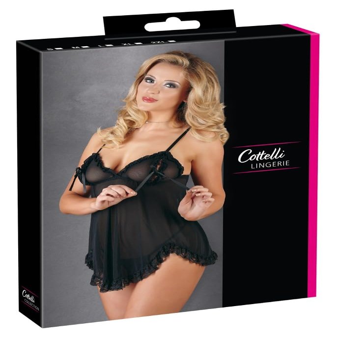 Cottelli Collection Babydoll Ruffles, Black, Large, 158 Gram