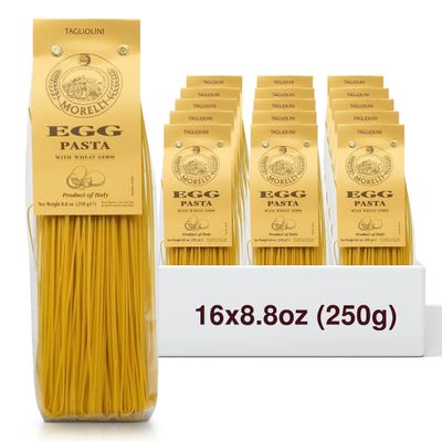 Morelli Egg Tagliolini Italian Pasta Noodles - Gourmet Pasta Handmade in Small Batches With Durum Wheat Semolina, Imported from Italy - 8.8 oz (250 gr) - Pack of 16