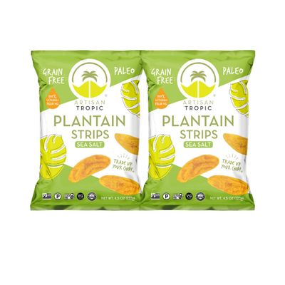 ARTISAN TROPIC Plantain Strips Sea Salt - 2 Pack, 4.5oz - Vegan, Paleo, Gluten Free Chips  Whole 30 Approved Foods Non-GMO Healthy Snack for Lunches, Dipping, Parties - Baked Banana Chips