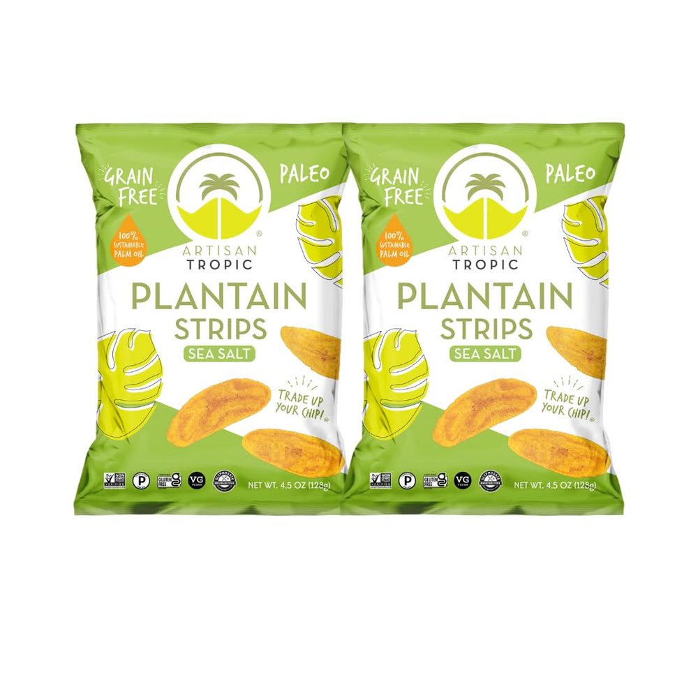 ARTISAN TROPIC Plantain Strips Sea Salt - 2 Pack, 4.5oz - Vegan, Paleo, Gluten Free Chips  Whole 30 Approved Foods Non-GMO Healthy Snack for Lunches, Dipping, Parties - Baked Banana Chips