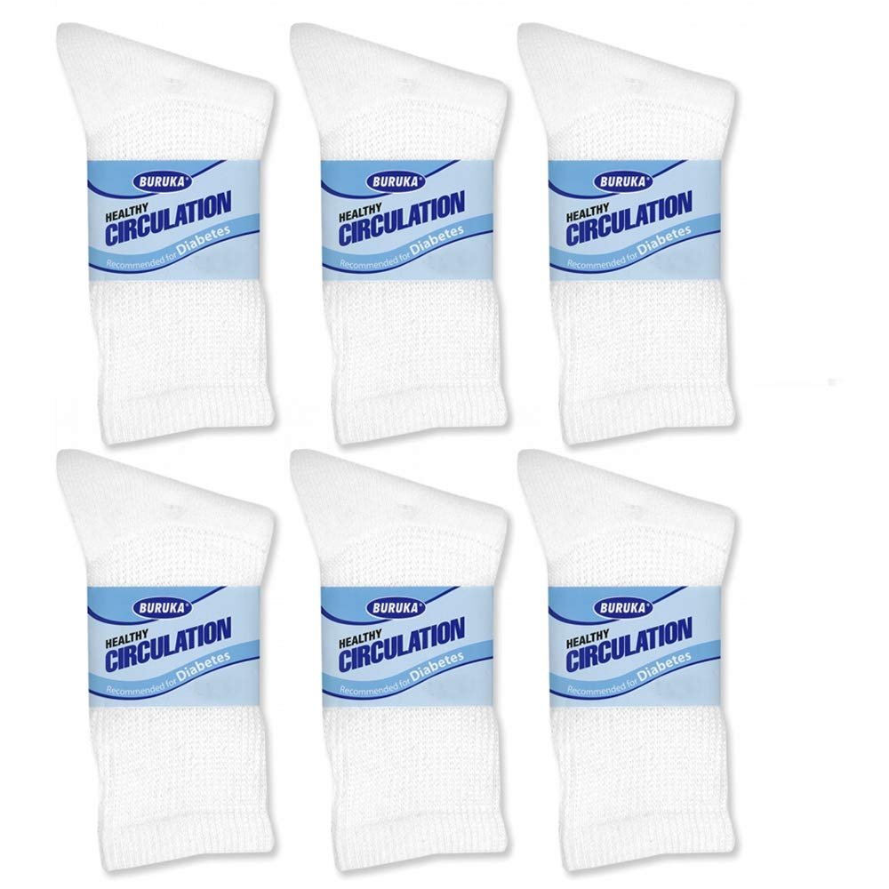 6 Pairs Diabetic Crew Circulatory Socks Health Support Mens Loose Fit Sz 9-11 !