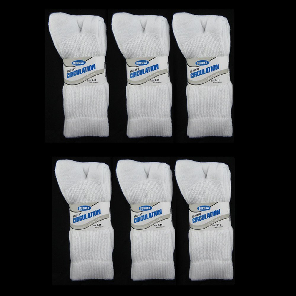 12 Pairs Diabetic Crew Circulation Socks Health Cushioned Support Mens Sz 9-11