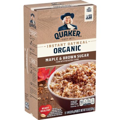 Quaker Organic Instant Oatmeal, Maple & Brown Sugar, Breakfast Cereal, 1.44 Oz (Pack of 8)