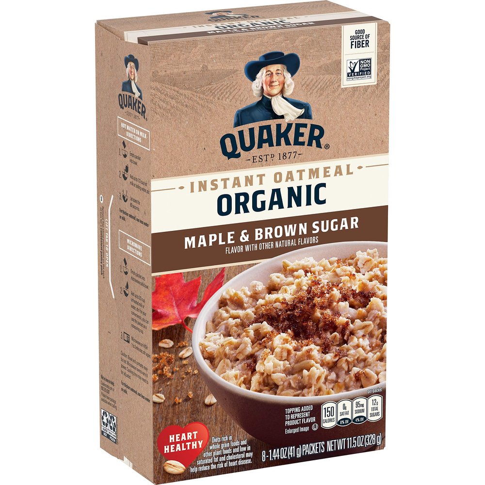 Quaker Organic Instant Oatmeal, Maple & Brown Sugar, Breakfast Cereal, 1.44 Oz (Pack of 8)