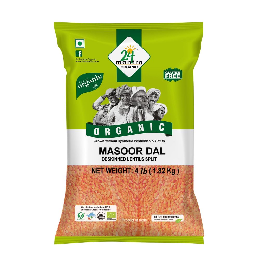 24 Mantra Organic Masoor Dal - 4 lbs, (Pack of 1)