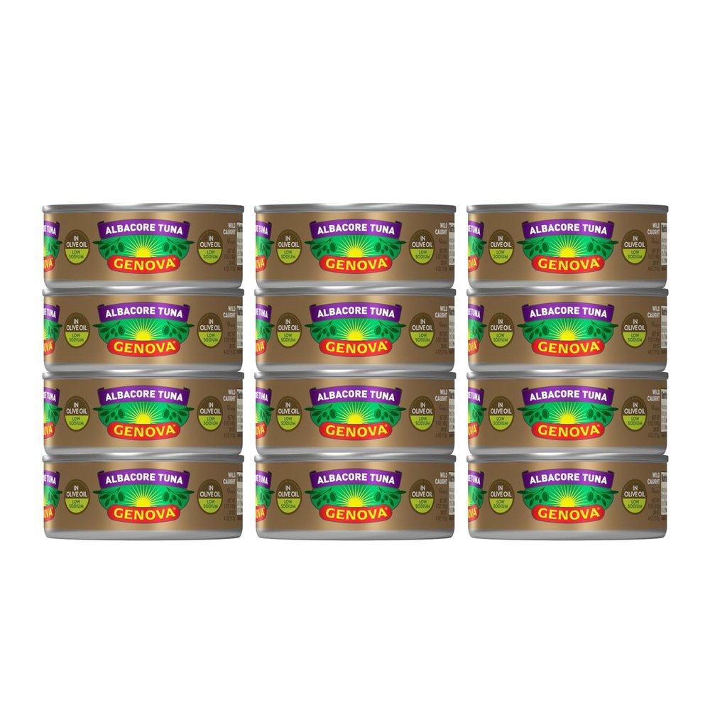 Genova Premium Albacore Tuna in Olive Oil, 5 Ounce Cans (Pack of 12), Low Sodium, Wild Caught Canned Tuna, Solid White