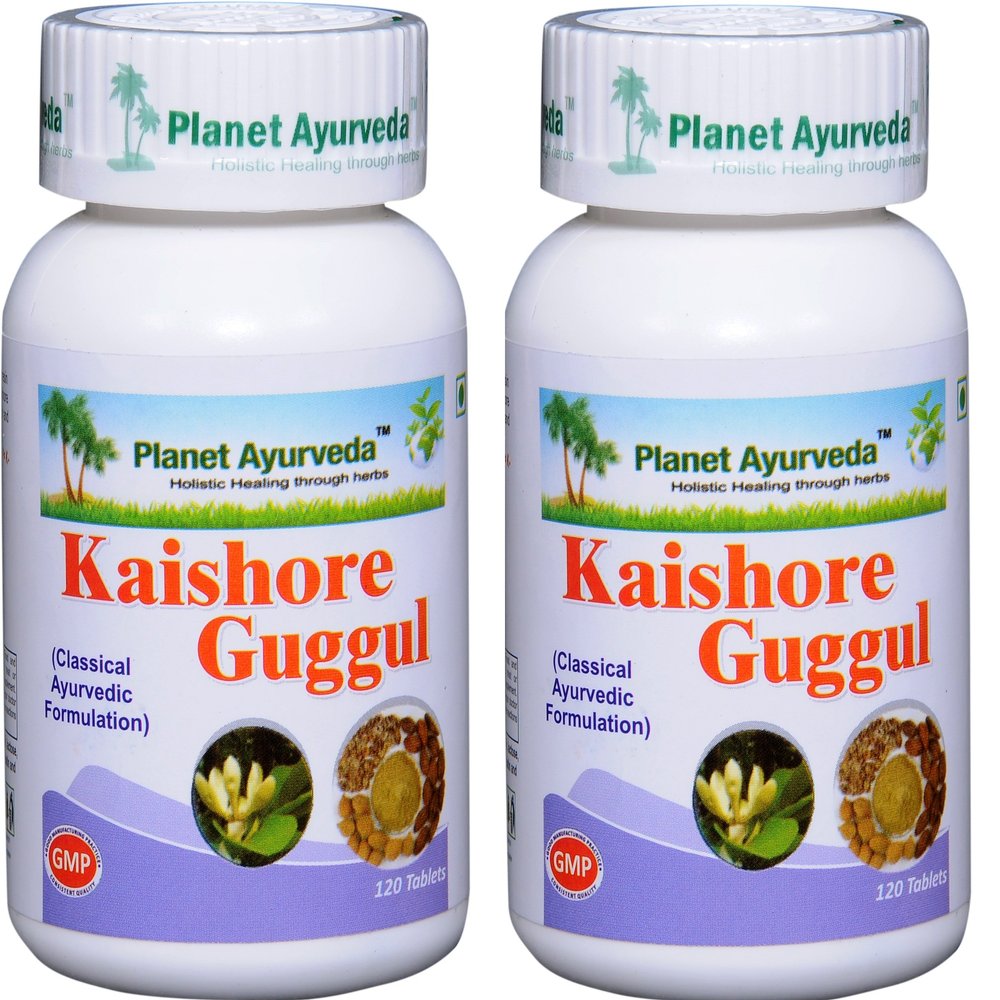 Planet Ayurveda Kaishore Guggul - Herbal Tablets, 100% Natural - 2 Bottles (Each Bottle Contains 120 Tablets)