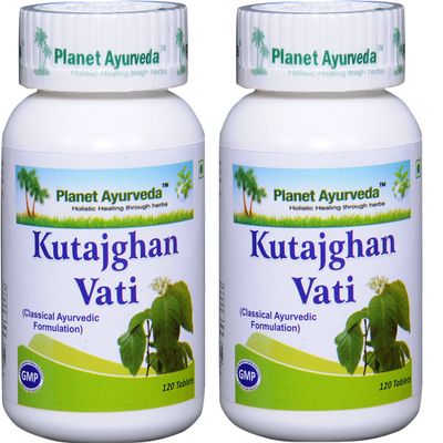 Planet Ayurveda Kutajghan Vati - Herbal Tablets, 100% Natural - 2 Bottles (Each Bottle Contains 120 Tablets)