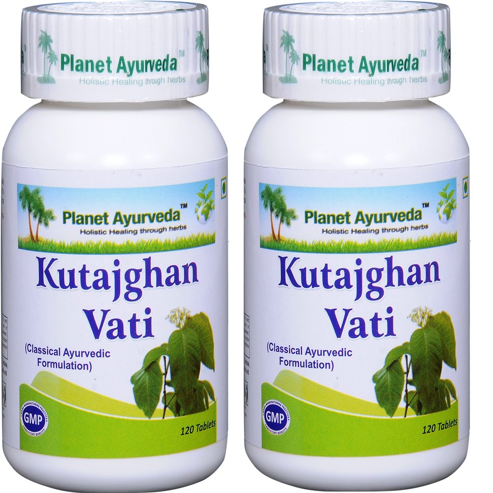 Planet Ayurveda Kutajghan Vati - Herbal Tablets, 100% Natural - 2 Bottles (Each Bottle Contains 120 Tablets)