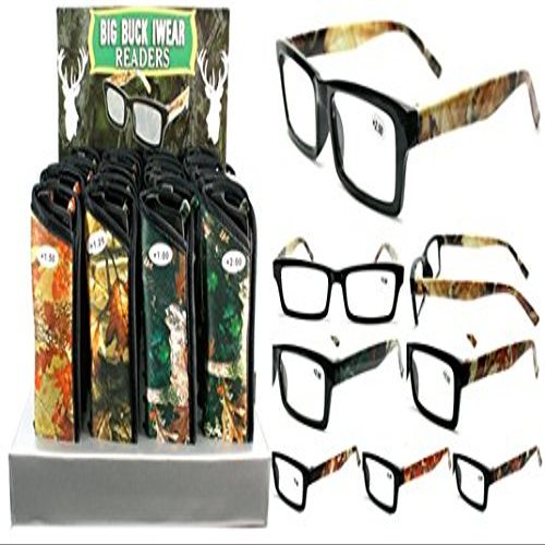 ToolUSA 24 Pair Woodland Camouflage Reading Glasses | Matching Protective Cases | Variety of Strengths & Designs | Fashionable & Functional