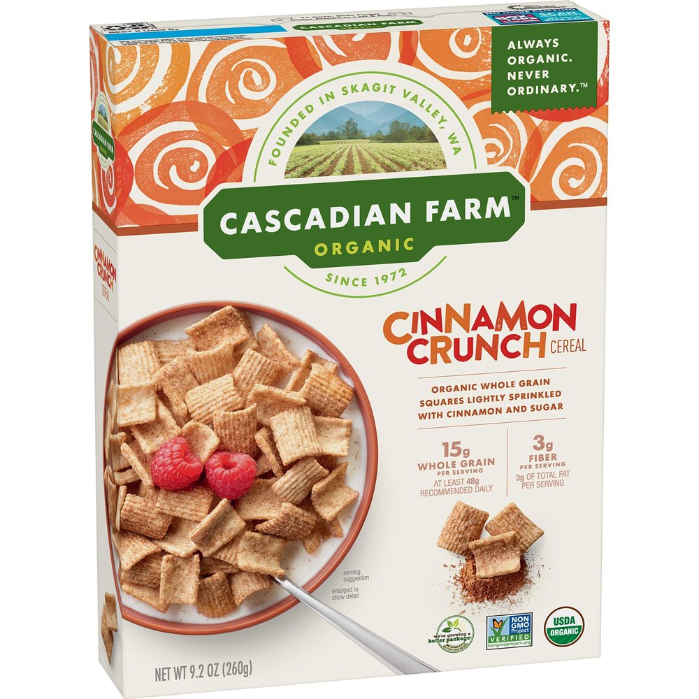 Cascadian Farm Organic Cinnamon Crunch Cereal Whole Grain Cereal, 9.2 oz (Pack of 10)