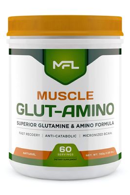 MFL Muscle Glut-Amino | Glutamine Complex | Amino Complex | 0 Sugar | Sweetened with Stevia | All-Natural | 60 Servings (Natural)