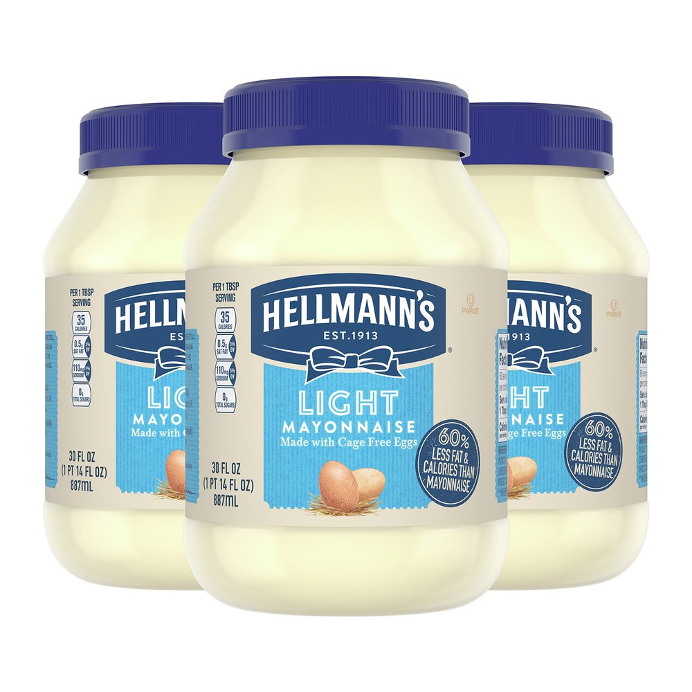 Hellmann's Light Mayonnaise 3 Count Light Mayo For a Creamy Condiment for Sandwiches and Simple Meals 60% Less Fat and Calories than Regular Mayonnaise 30 oz