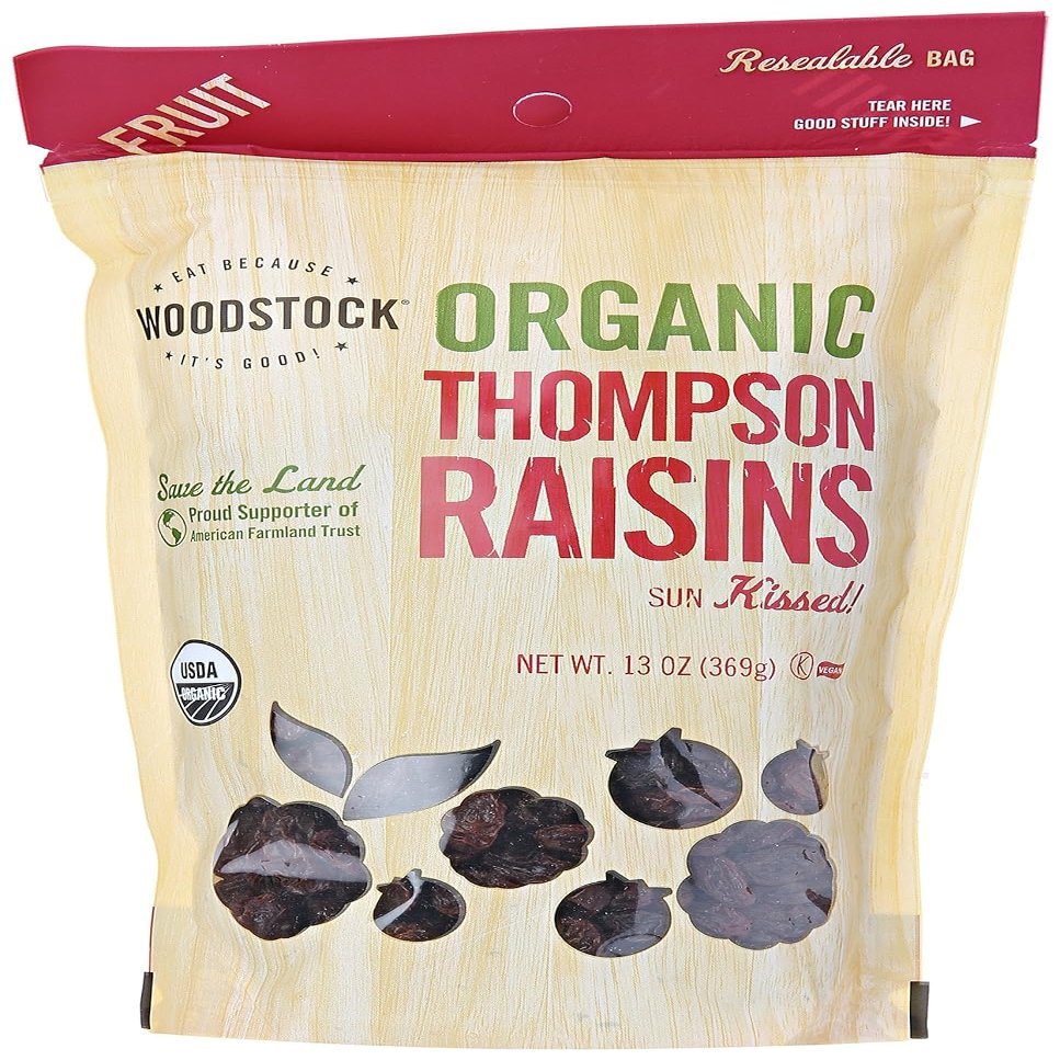 WOODSTOCK Organic Thompson Raisins 13 oz (Pack of 2)