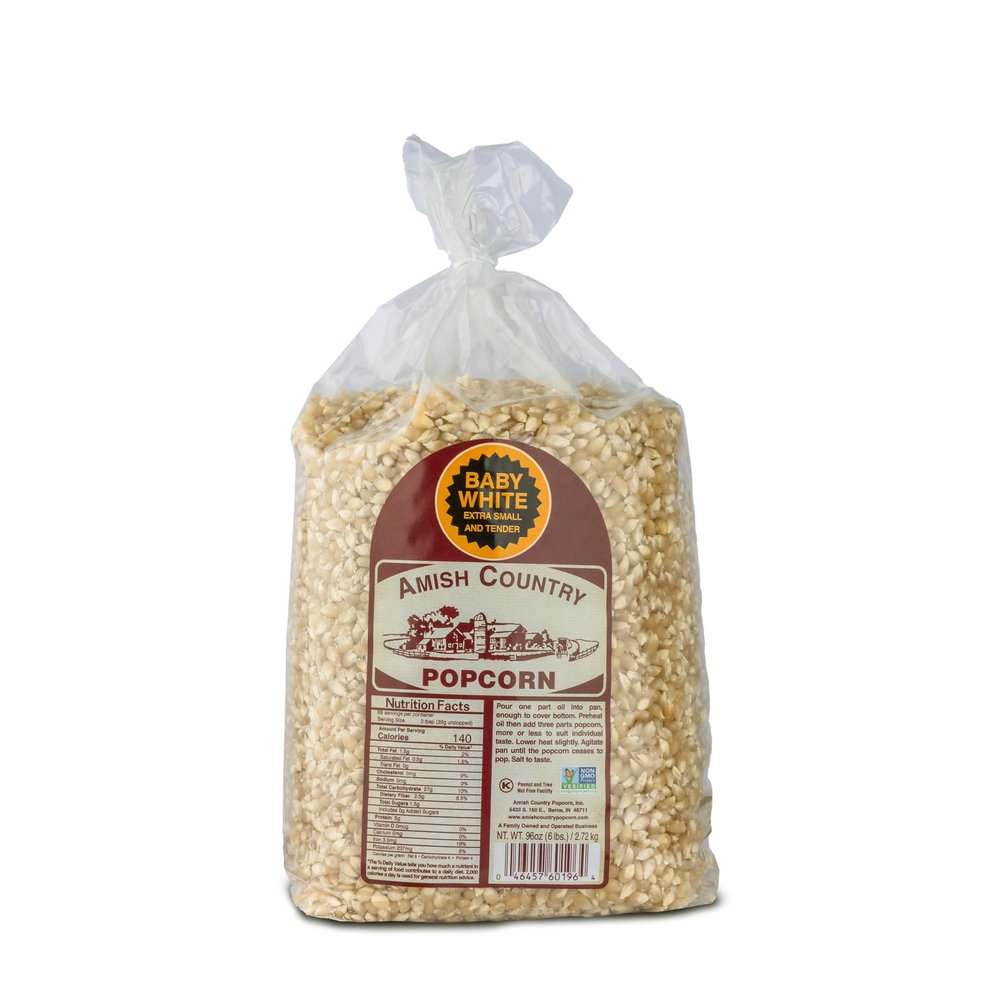 Amish Country Popcorn | 6 lb Bag | Baby White Popcorn Kernels | Small & Tender Popcorn | Old Fashioned, Non-GMO and Gluten Free (Baby White - 6 lb Bag)