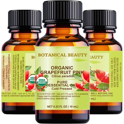 Botanical Beauty Organic Grapefruit Pink Essential Oil. 100% Pure, Premium Quality, Undiluted. 0.33 Fl Oz - 10 ml.