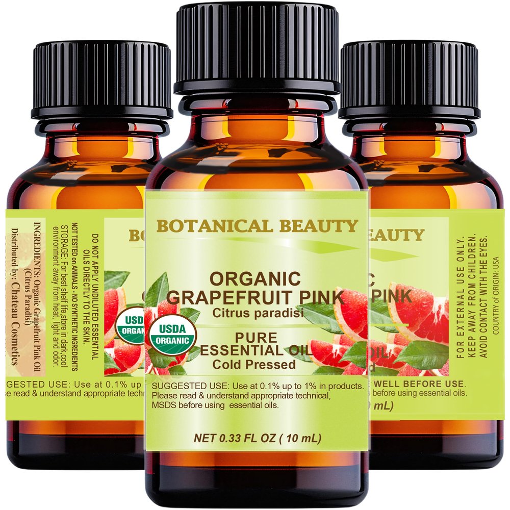 Botanical Beauty Organic Grapefruit Pink Essential Oil. 100% Pure, Premium Quality, Undiluted. 0.33 Fl Oz - 10 ml.