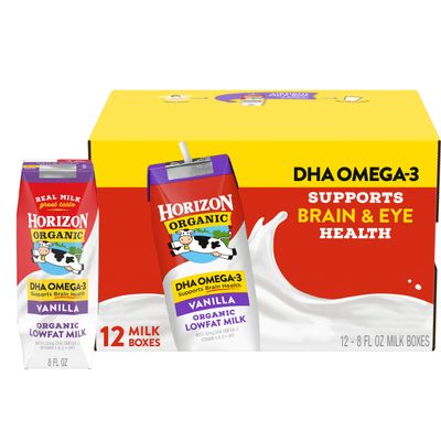 Horizon Organic Shelf-Stable 1% Low Fat Milk Boxes with DHA Omega-3, Vanilla, 8 fl oz, 12 Pack