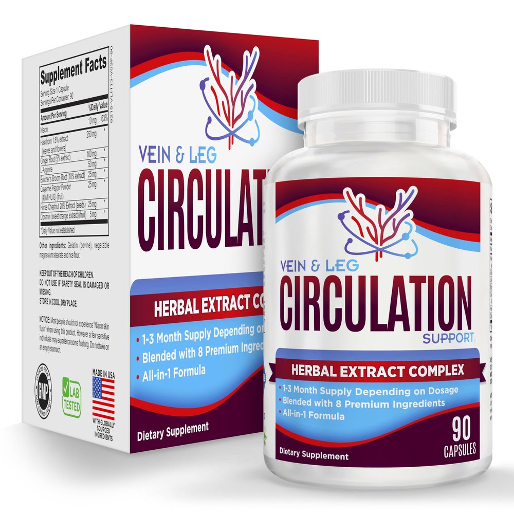 8-in-1 Vein & Leg Circulation Support Supplements (All-in-1) | Daily Leg + Vein Formula | Blood Circulatory Support Supplement | 1-Month Supply | 90 Capsules
