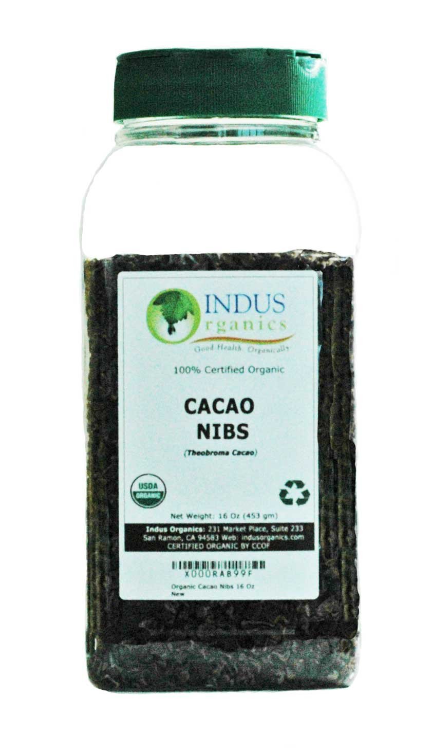 Indus Organics Raw Cacao Nibs, 1 Lb Jar, Sulfite Free, Gluten Free, No Added Sugar, KETO and PALEO Friendly, Premium Grade, High Purity, Freshly Packed
