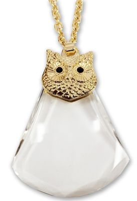 MAXIMIZE Owl Head Magnifier Pendant | 2X Lens | 2.25" x 1.5" Design | Elegant Golden Design with Black Stone Eyes | 30" (76.2 cm) Golden Chain | Includes Storage Pouch