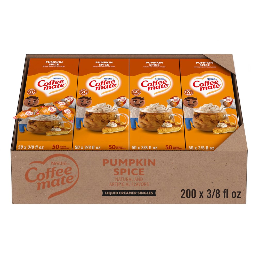 Nestle Coffee mate Coffee Creamer, Pumpkin Spice, Liquid Creamer Singles, Non Dairy, No Refrigeration, 0.375 fl oz Tubs (Pack of 200)