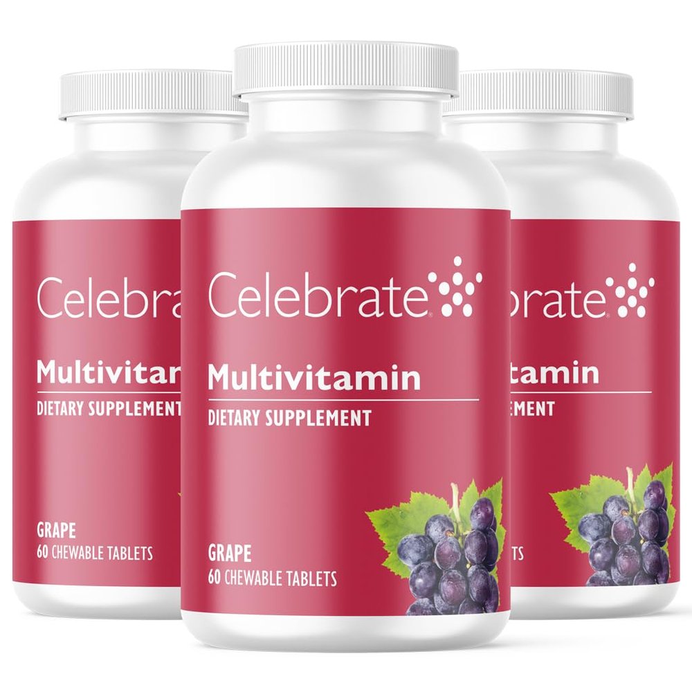 Celebrate Vitamins Bariatric Multivitamin Chewable, Iron Free - Post Gastric Bypass & Sleeve Gastrectomy Supplement for Men & Women - Essential Minerals & Vitamin A, B, D & E - Grape (180 Tablets)