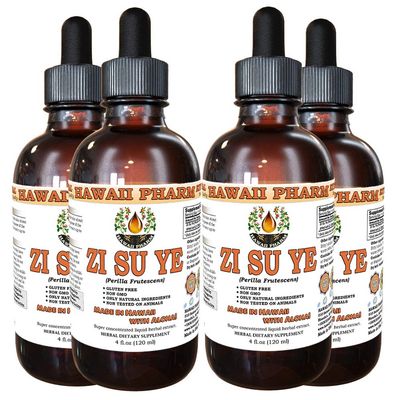 Zi Su Ye Liquid Extract, Zi Su Ye (Folium Perillae) Leaf Tincture, Herbal Supplement, Hawaii Pharm, Made in USA, 4x4 fl.oz