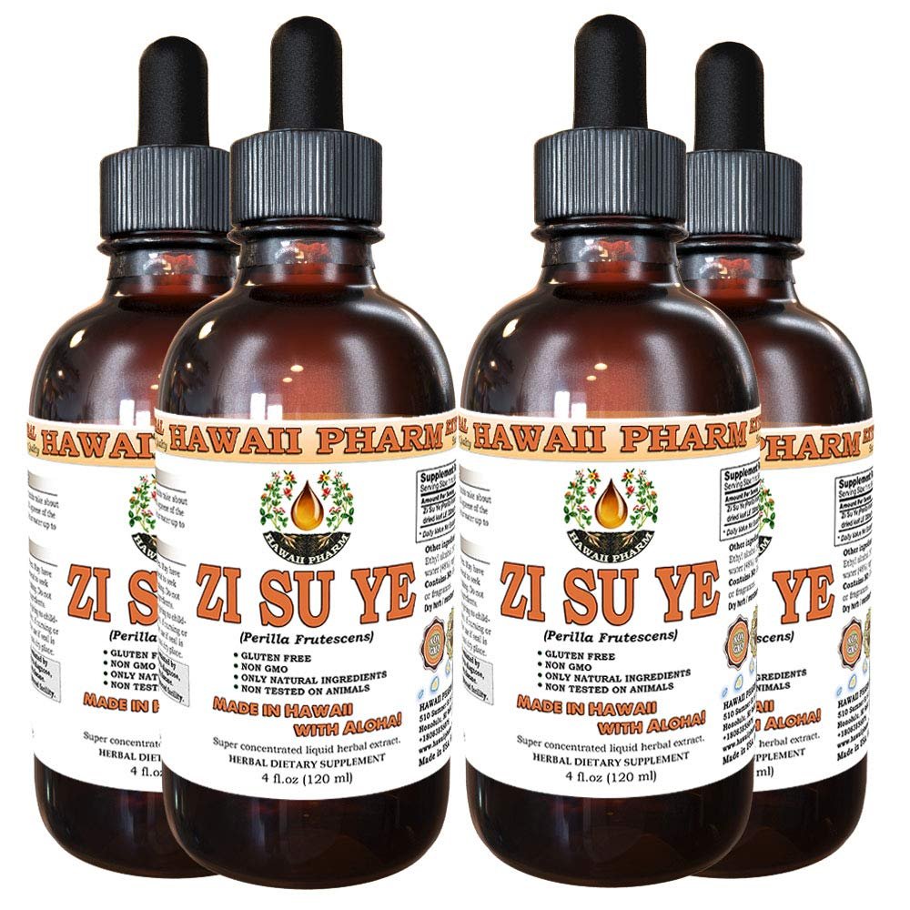 Zi Su Ye Liquid Extract, Zi Su Ye (Folium Perillae) Leaf Tincture, Herbal Supplement, Hawaii Pharm, Made in USA, 4x4 fl.oz