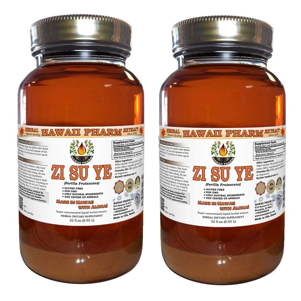 Zi Su Ye Liquid Extract, Zi Su Ye (Folium Perillae) Leaf Tincture, Herbal Supplement, Hawaii Pharm, Made in USA, 2x32 fl.oz