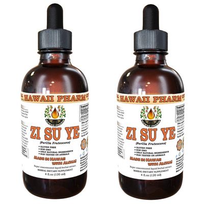 Zi Su Ye Liquid Extract, Zi Su Ye (Folium Perillae) Leaf Tincture, Herbal Supplement, Hawaii Pharm, Made in USA, 2x4 fl.oz