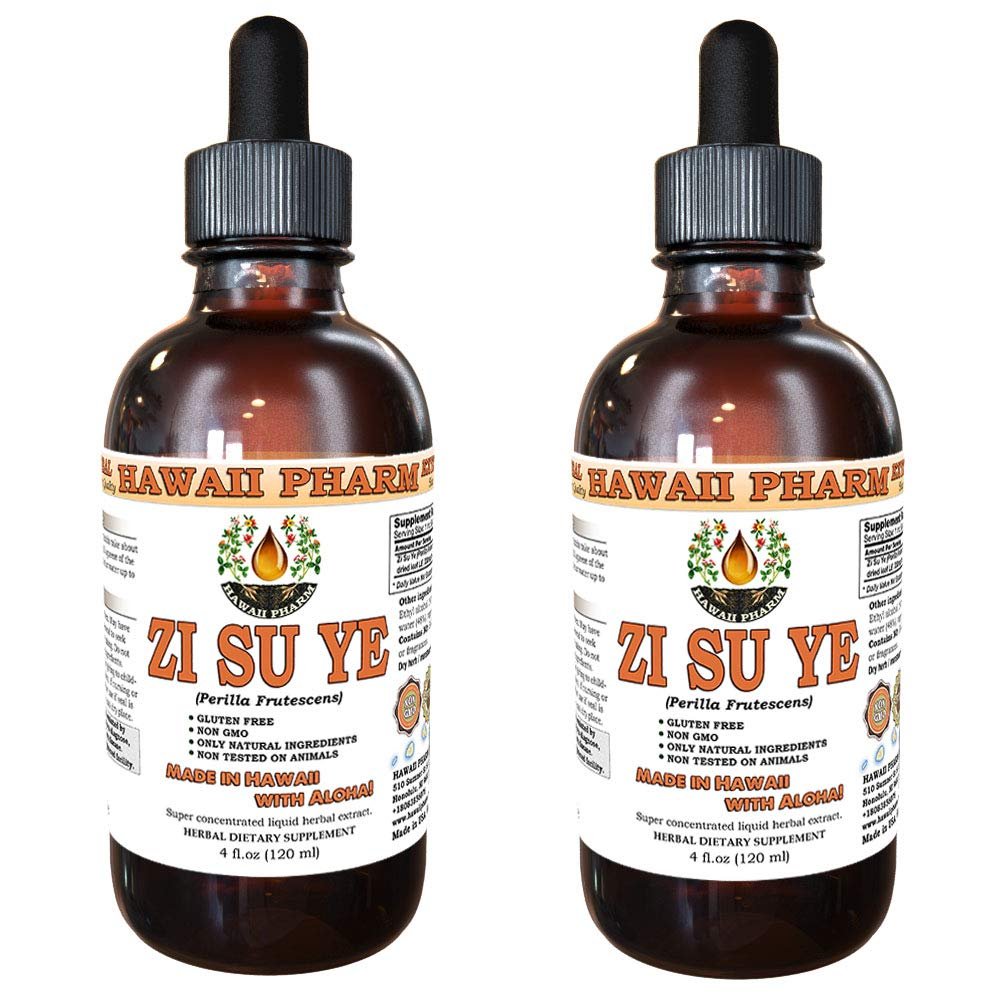 Zi Su Ye Liquid Extract, Zi Su Ye (Folium Perillae) Leaf Tincture, Herbal Supplement, Hawaii Pharm, Made in USA, 2x4 fl.oz