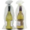 20 Designer Wine Organza Fabric Gift Bags Party Gift Bags Large 15" by 6.5" in Silver & Beige view 1